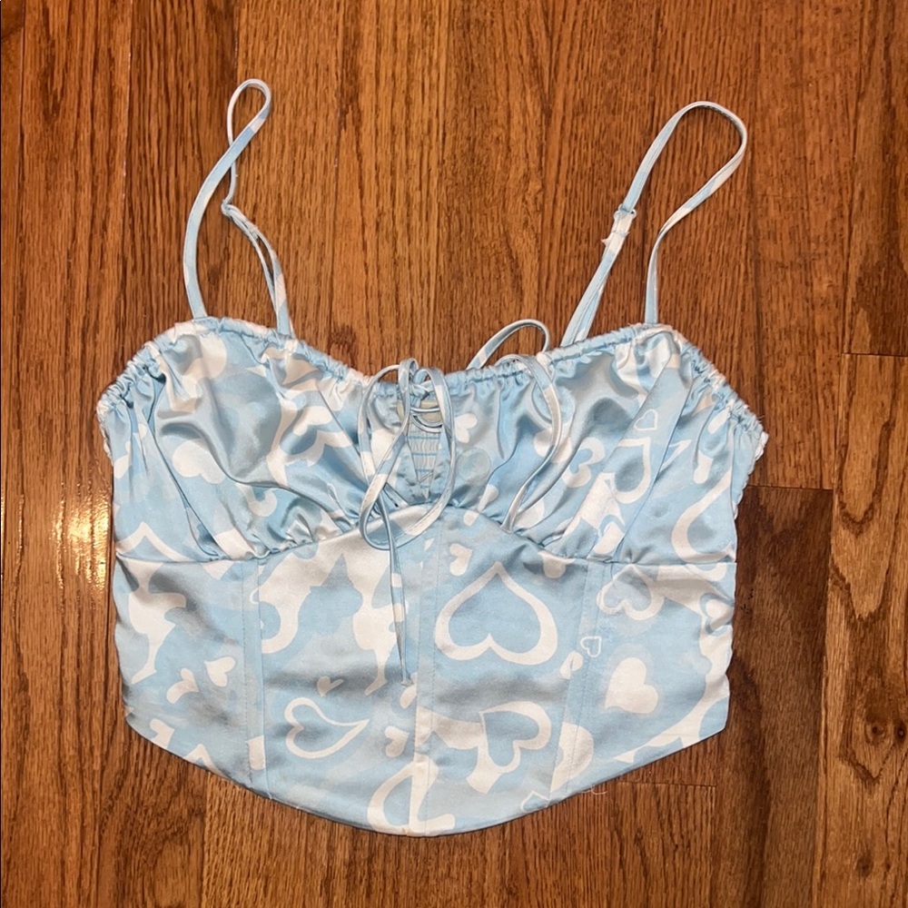 NWT Pacsun L.A. Hearts Blue & White Heart Corset Top Women’s Size Small